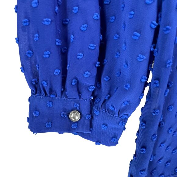 J Crew Blouse Womens S Cobalt Blue Sheer Swiss Dot Keyhole Popover Top Preppy - Picture 6 of 14